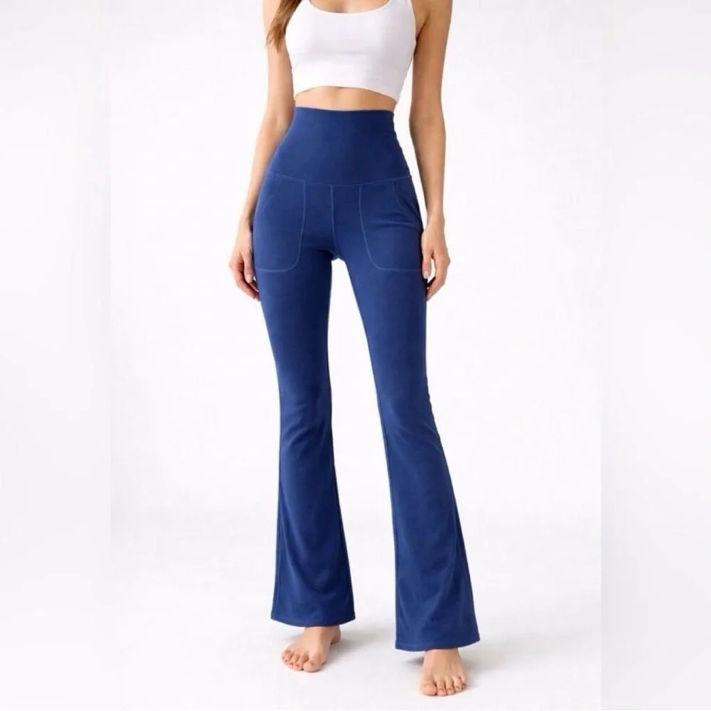 Halara Blue Super High Waistband Foldover Pocket Full Length Flare Leggings XS